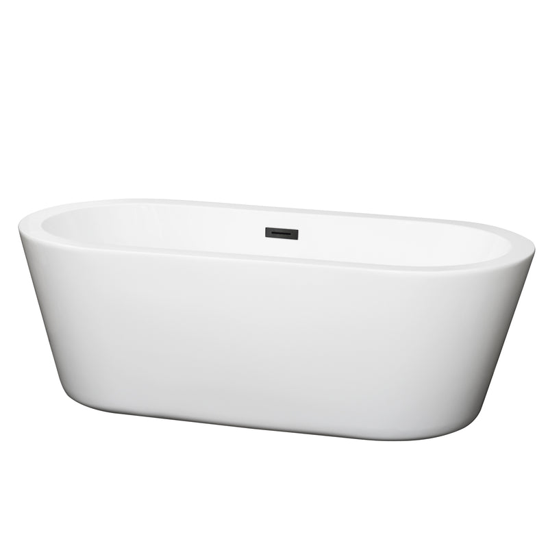 Wyndham Mermaid 67" Freestanding Bathtub In White With Matte Black Drain And Overflow Trim WCOBT100367MBTRIM