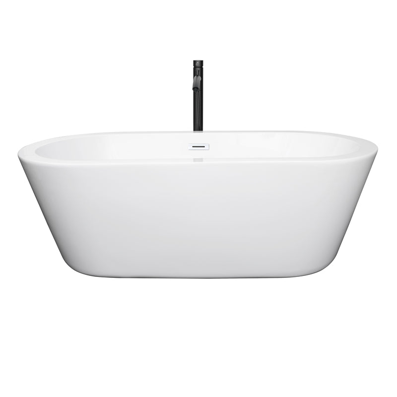 Wyndham Mermaid 67" Freestanding Bathtub in White with Shiny White Trim and Floor Mounted Faucet in Matte Black WCOBT100367SWATPBK