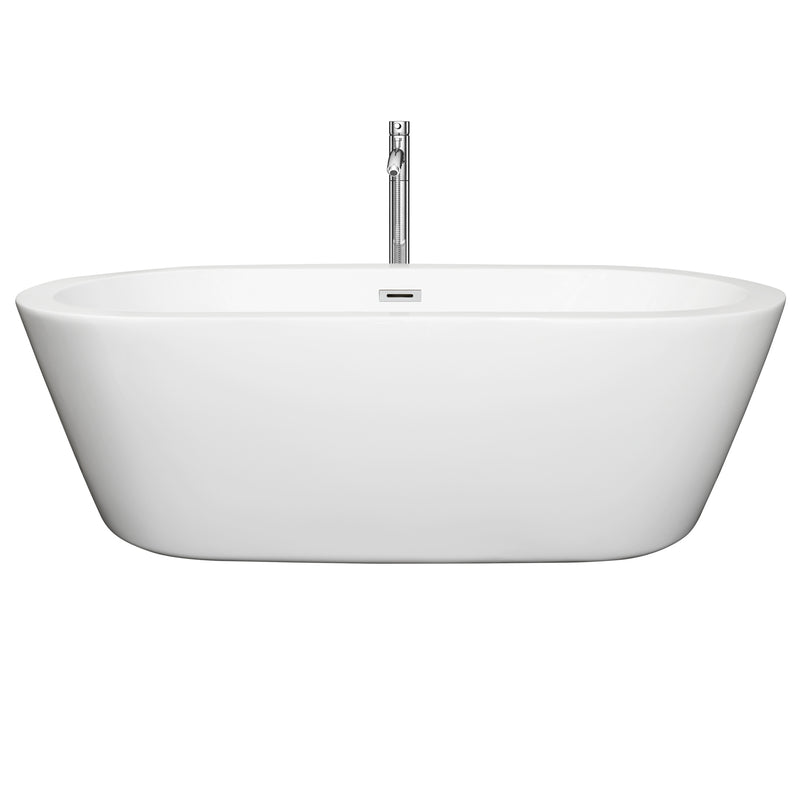 Wyndham Mermaid 71" Freestanding Bathtub in White with Floor Mounted Faucet Drain and Overflow Trim in Polished Chrome WCOBT100371ATP11PC