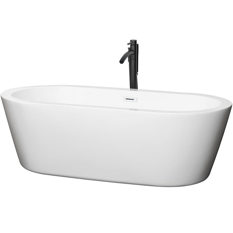 Wyndham Mermaid 71" Freestanding Bathtub In White With Shiny White Trim And Floor Mounted Faucet In Matte Black WCOBT100371SWATPBK