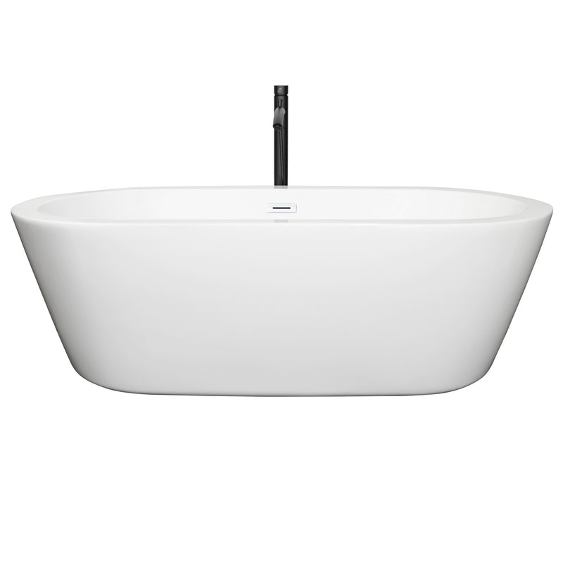 Wyndham Mermaid 71" Freestanding Bathtub in White with Shiny White Trim and Floor Mounted Faucet in Matte Black WCOBT100371SWATPBK