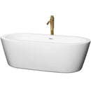 Wyndham Mermaid 71" Freestanding Bathtub In White With Shiny White Trim And Floor Mounted Faucet In Brushed Gold WCOBT100371SWATPGD