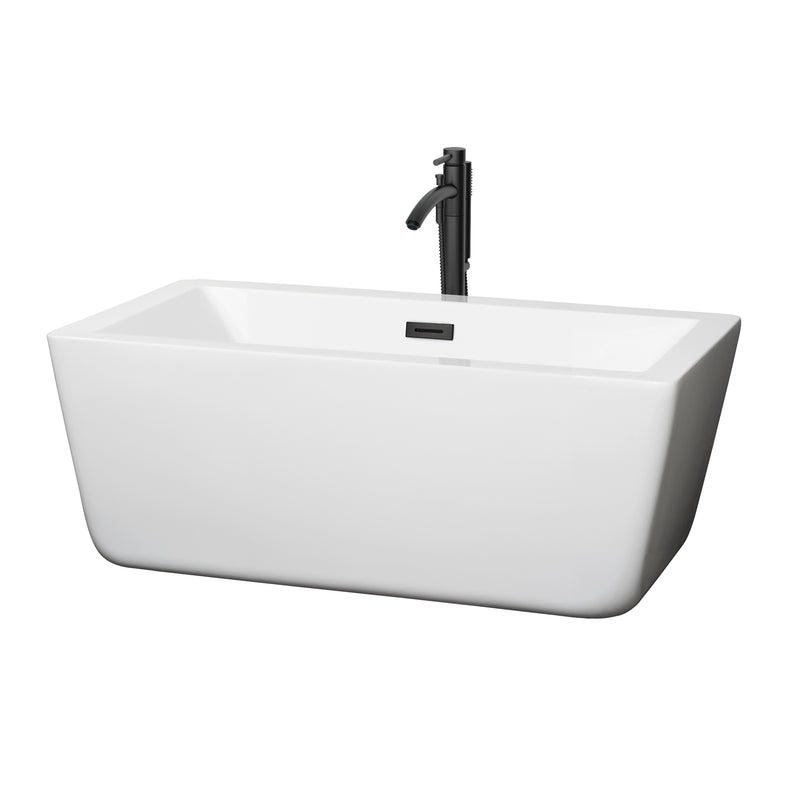 Wyndham Laura 59" Soaking Bathtub In White With Floor Mounted Faucet Drain And Overflow Trim In Matte Black WCOBT100559MBATPBK