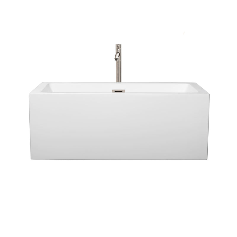 Wyndham Melody 60" Freestanding Bathtub in White with Floor Mounted Faucet Drain and Overflow Trim in Brushed Nickel WCOBT101160ATP11BN