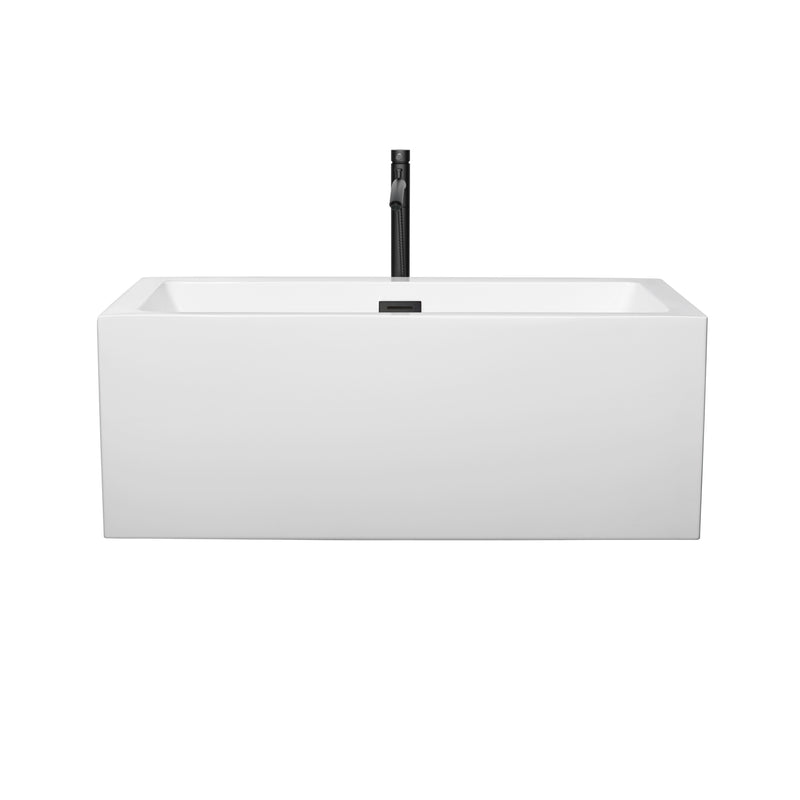 Wyndham Melody 60" Freestanding Bathtub in White with Floor Mounted Faucet Drain and Overflow Trim in Matte Black WCOBT101160MBATPBK