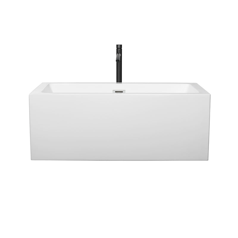 Wyndham Melody 60" Freestanding Bathtub in White with Polished Chrome Trim and Floor Mounted Faucet in Matte Black WCOBT101160PCATPBK