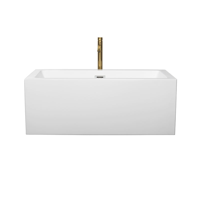 Wyndham Melody 60" Freestanding Bathtub in White with Polished Chrome Trim and Floor Mounted Faucet in Brushed Gold WCOBT101160PCATPGD