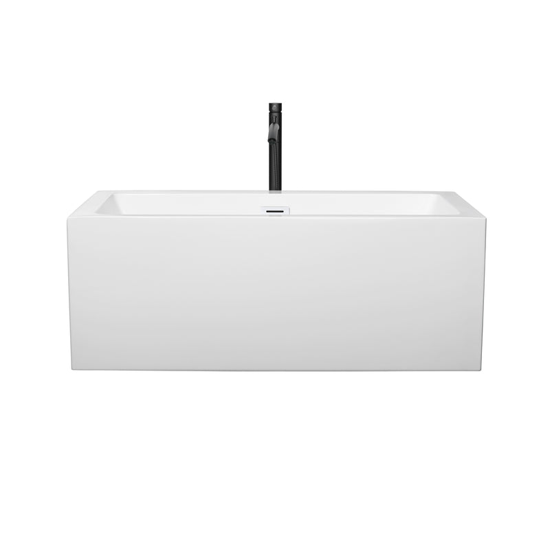 Wyndham Melody 60" Freestanding Bathtub in White with Shiny White Trim and Floor Mounted Faucet in Matte Black WCOBT101160SWATPBK