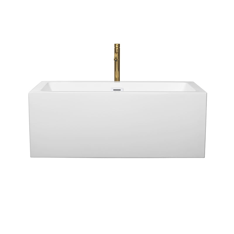 Wyndham Melody 60" Freestanding Bathtub in White with Shiny White Trim and Floor Mounted Faucet in Brushed Gold WCOBT101160SWATPGD