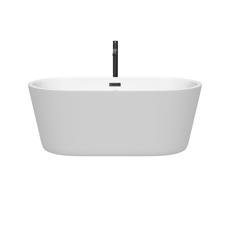 Wyndham Carissa 60" Soaking Bathtub in White with Floor Mounted Faucet Drain and Overflow Trim in Matte Black WCOBT101260MBATPBK