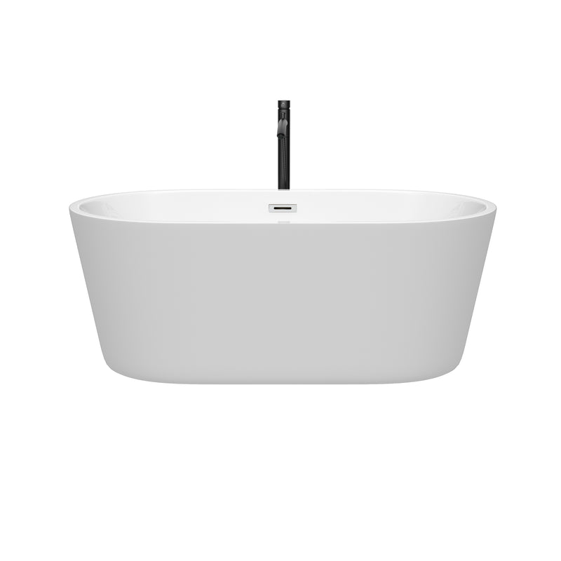 Wyndham Carissa 60" Soaking Bathtub in White with Polished Chrome Trim and Floor Mounted Faucet in Matte Black WCOBT101260PCATPBK