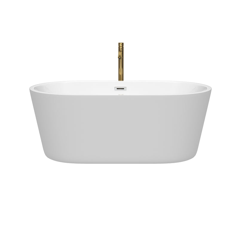 Wyndham Carissa 60" Soaking Bathtub in White with Polished Chrome Trim and Floor Mounted Faucet in Brushed Gold WCOBT101260PCATPGD