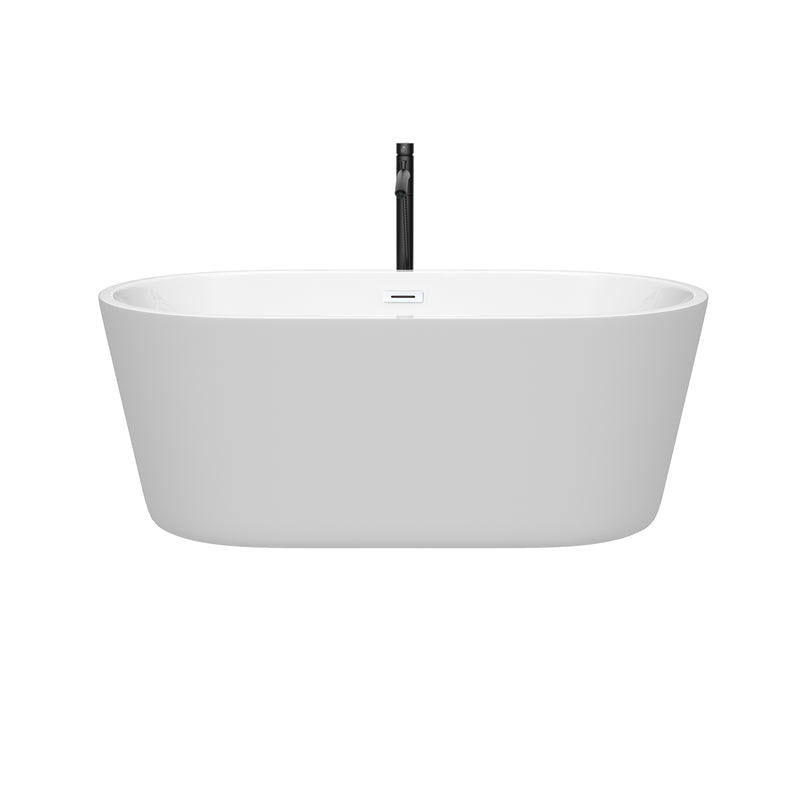 Wyndham Carissa 60" Soaking Bathtub in White with Shiny White Trim and Floor Mounted Faucet in Matte Black WCOBT101260SWATPBK