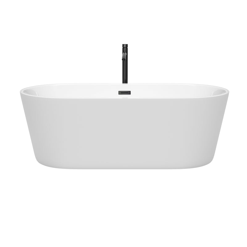 Wyndham Carissa 67" Soaking Bathtub in White with Floor Mounted Faucet Drain and Overflow Trim in Matte Black WCOBT101267MBATPBK