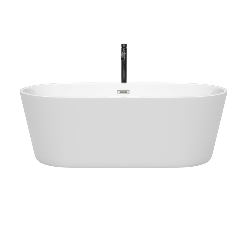 Wyndham Carissa 67" Soaking Bathtub in White with Polished Chrome Trim and Floor Mounted Faucet in Matte Black WCOBT101267PCATPBK