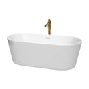 Wyndham Carissa 67" Soaking Bathtub In White With Polished Chrome Trim And Floor Mounted Faucet In Brushed Gold WCOBT101267PCATPGD