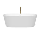 Wyndham Carissa 67" Soaking Bathtub in White with Shiny White Trim and Floor Mounted Faucet in Brushed Gold WCOBT101267SWATPGD