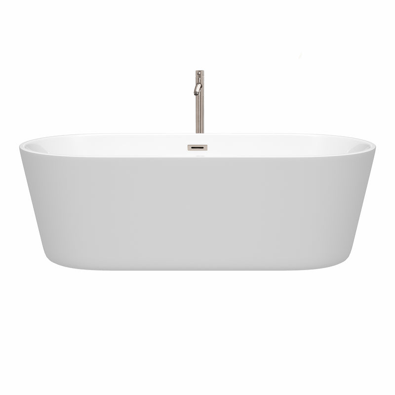 Wyndham Carissa 71" Soaking Bathtub in White Brushed Nickel Trim and Brushed Nickel Mounted Faucet WCOBT101271ATP11BN