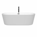 Wyndham Carissa 71" Soaking Bathtub in White with Floor Mounted Faucet Drain and Overflow Trim in Matte Black WCOBT101271MBATPBK