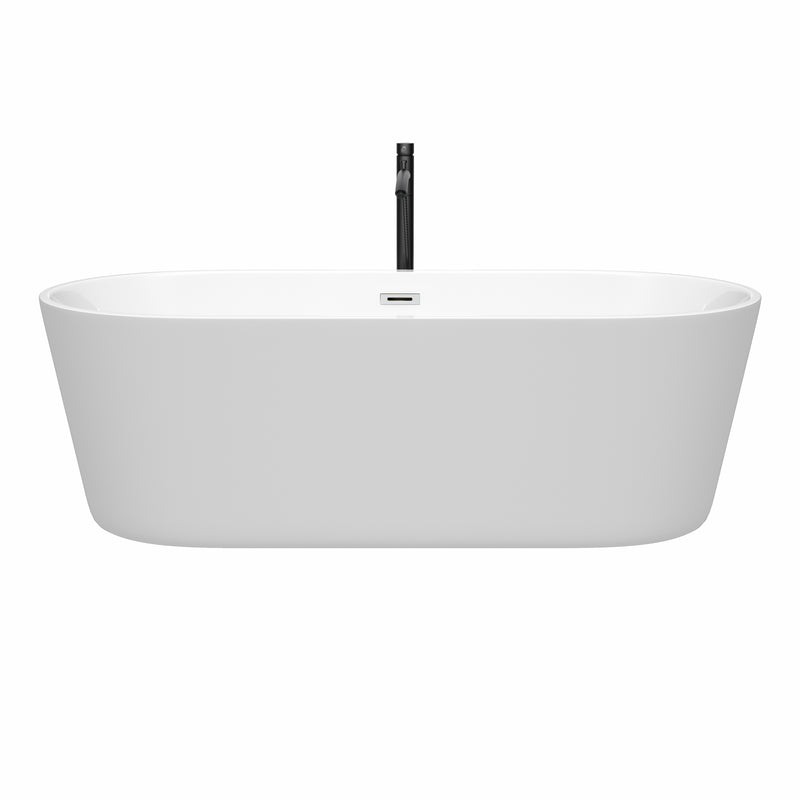 Wyndham Carissa 71" Soaking Bathtub in White with Polished Chrome Trim and Floor Mounted Faucet in Matte Black WCOBT101271PCATPBK