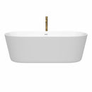 Wyndham Carissa 71" Soaking Bathtub in White with Shiny White Trim and Floor Mounted Faucet in Brushed Gold WCOBT101271SWATPGD