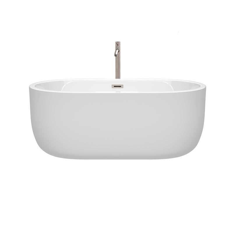 Wyndham Juliette 60" Soaking Bathtub in White Brushed Nickel Trim and Brushed Nickel Mounted Faucet WCOBT101360ATP11BN