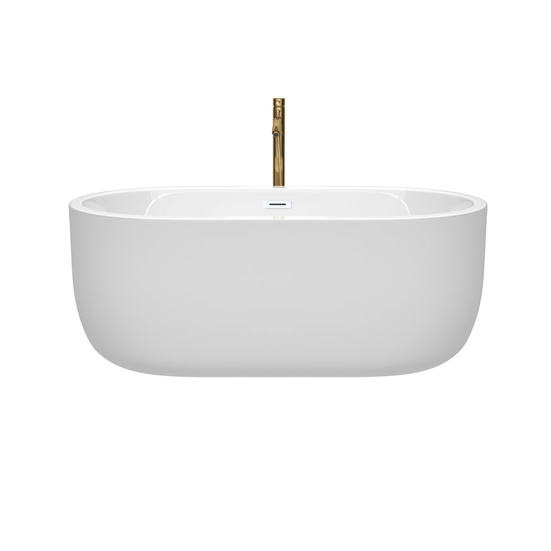 Wyndham Juliette 60" Soaking Bathtub in White with Shiny White Trim and Floor Mounted Faucet in Brushed Gold WCOBT101360SWATPGD