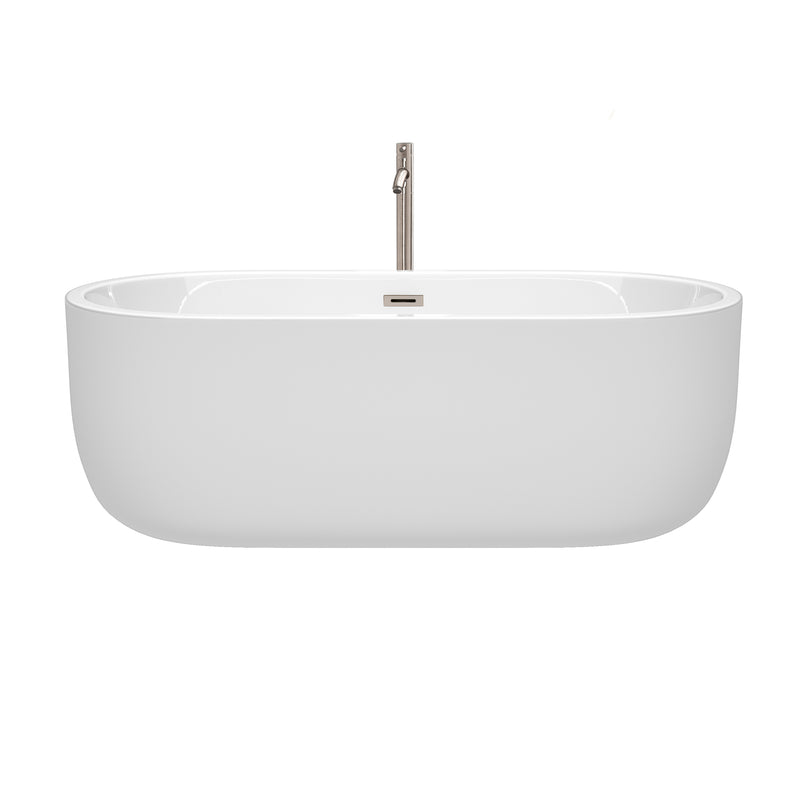 Wyndham Juliette 67" Soaking Bathtub in White Brushed Nickel Trim and Brushed Nickel Mounted Faucet WCOBT101367ATP11BN