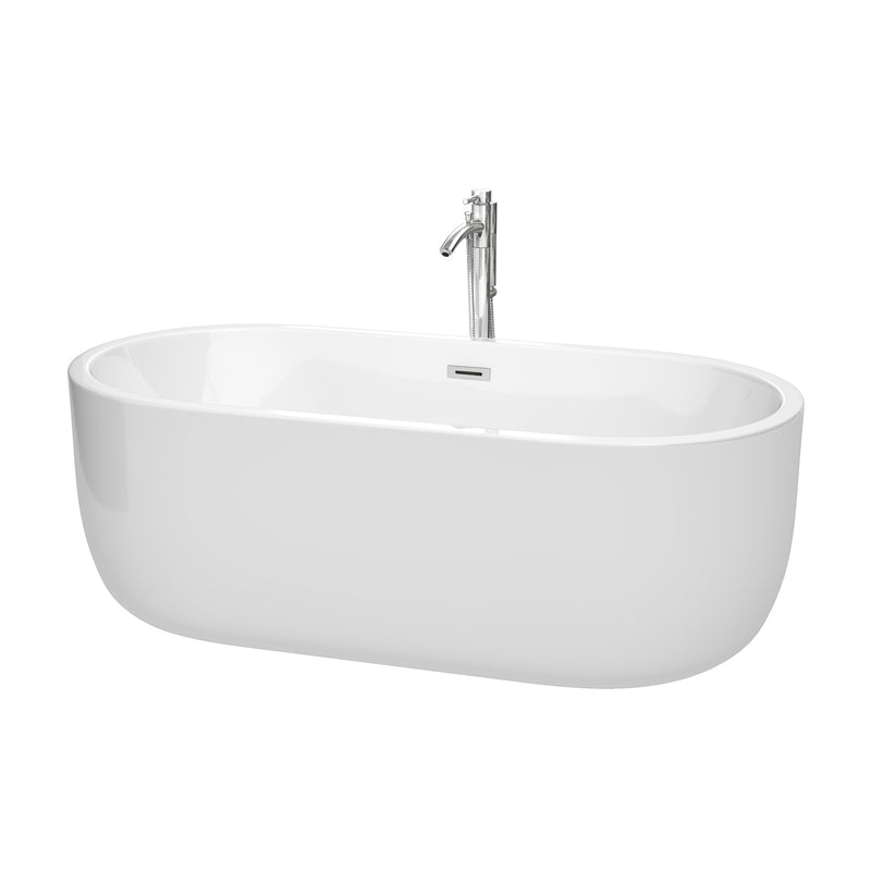 Wyndham Juliette 67" Soaking Bathtub In White Polished Chrome Trim And Polished Chrome Floor Mounted Faucet WCOBT101367ATP11PC