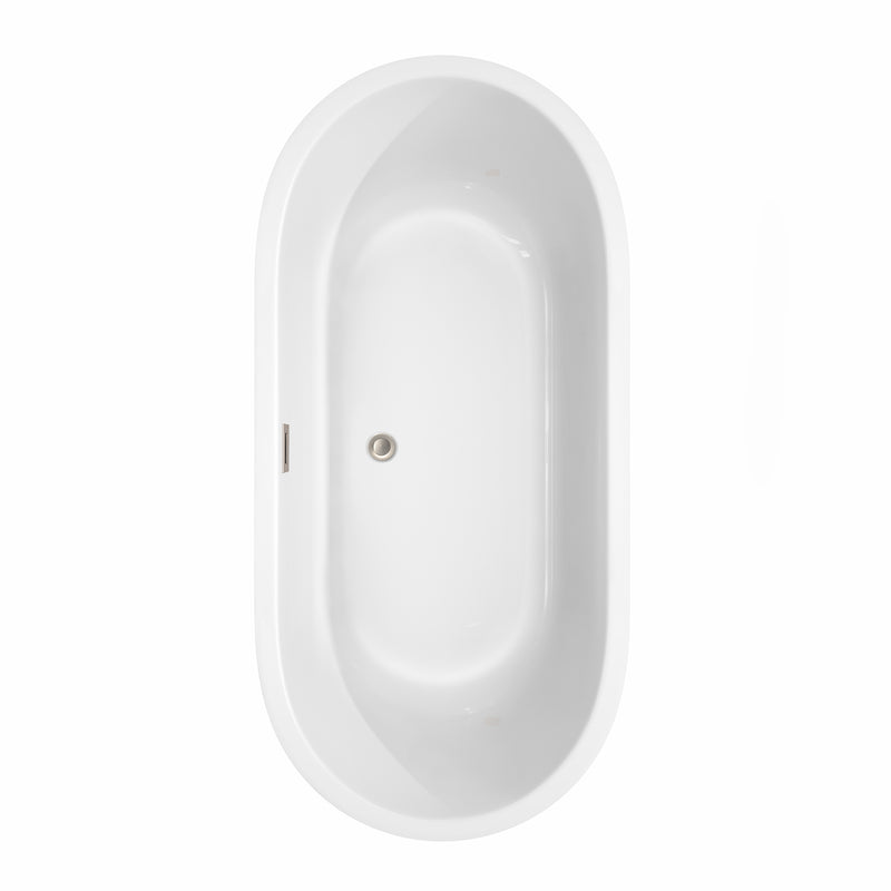 Wyndham Juliette 67" Soaking Bathtub in White Brushed Nickel Trim and Brushed Nickel Mounted Faucet WCOBT101367ATP11BN