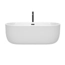 Wyndham Juliette 67" Soaking Bathtub in White with Floor Mounted Faucet Drain and Overflow Trim in Matte Black WCOBT101367MBATPBK