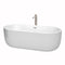 Wyndham Juliette 71" Soaking Bathtub In White Brushed Nickel Trim And Brushed Nickel Mounted Faucet WCOBT101371ATP11BN