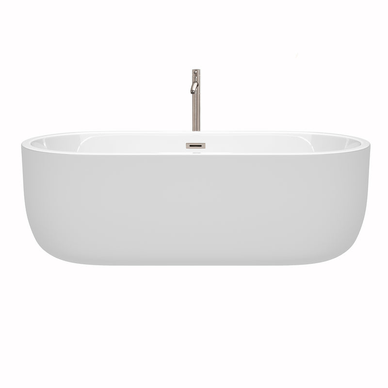 Wyndham Juliette 71" Soaking Bathtub in White Brushed Nickel Trim and Brushed Nickel Mounted Faucet WCOBT101371ATP11BN