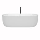 Wyndham Juliette 71" Soaking Bathtub in White with Polished Chrome Trim and Floor Mounted Faucet in Matte Black WCOBT101371PCATPBK