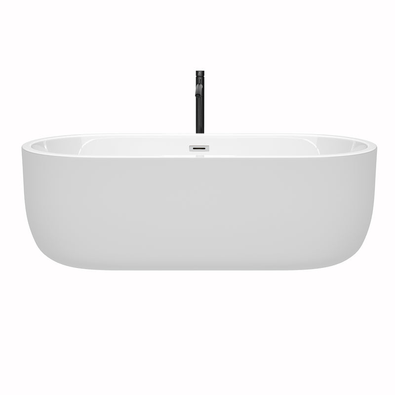 Wyndham Juliette 71" Soaking Bathtub in White with Polished Chrome Trim and Floor Mounted Faucet in Matte Black WCOBT101371PCATPBK