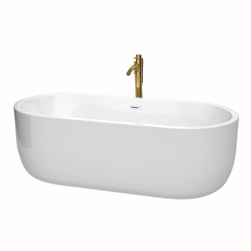 Wyndham Juliette 71" Soaking Bathtub In White With Shiny White Trim And Floor Mounted Faucet In Brushed Gold WCOBT101371SWATPGD