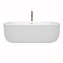 Wyndham Juliette 71" Soaking Bathtub in White with Shiny White Trim and Floor Mounted Faucet in Brushed Gold WCOBT101371SWATPGD