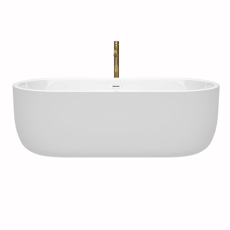 Wyndham Juliette 71" Soaking Bathtub in White with Shiny White Trim and Floor Mounted Faucet in Brushed Gold WCOBT101371SWATPGD