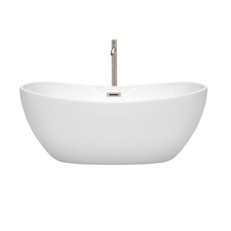 Wyndham Rebecca 60" Soaking Bathtub in White Brushed Nickel Trim and Brushed Nickel Mounted Faucet WCOBT101460ATP11BN