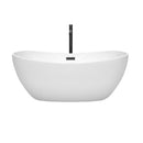 Wyndham Rebecca 60" Soaking Bathtub in White with Floor Mounted Faucet Drain and Overflow Trim in Matte Black WCOBT101460MBATPBK