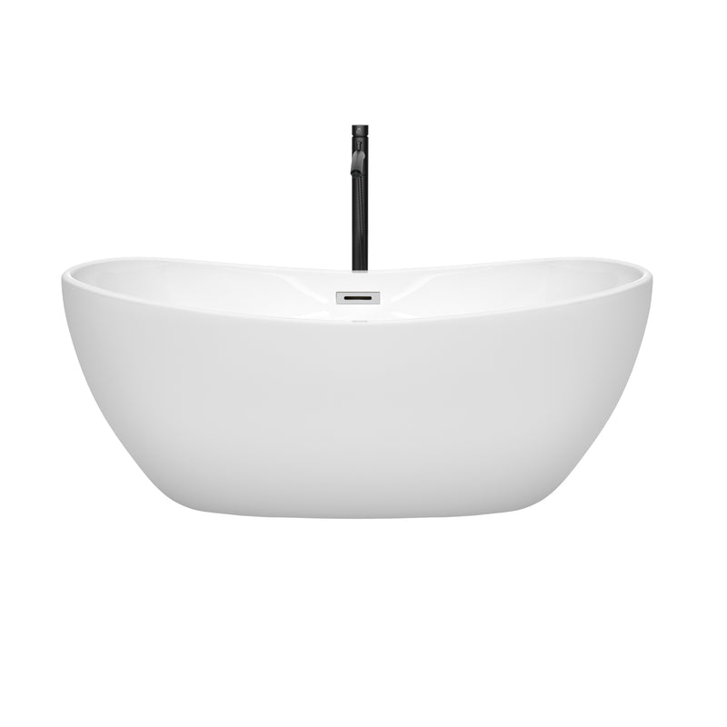 Wyndham Rebecca 60" Soaking Bathtub in White with Polished Chrome Trim and Floor Mounted Faucet in Matte Black WCOBT101460PCATPBK