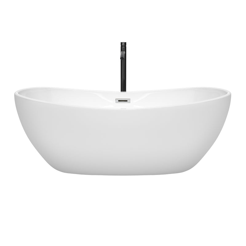 Wyndham Rebecca 65" Soaking Bathtub in White with Polished Chrome Trim and Floor Mounted Faucet in Matte Black WCOBT101465PCATPBK