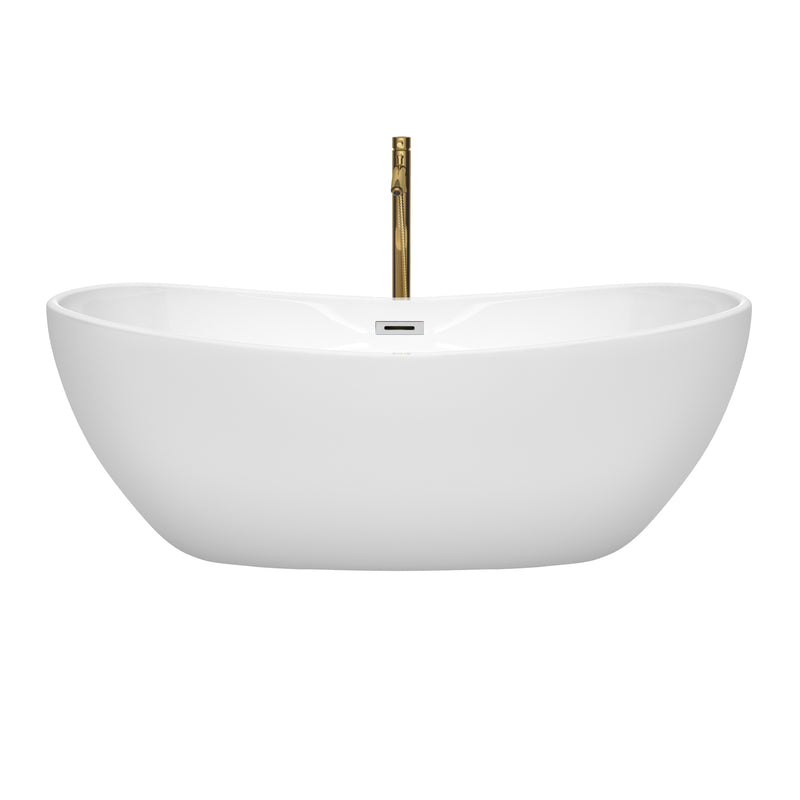 Wyndham Rebecca 65" Soaking Bathtub in White with Polished Chrome Trim and Floor Mounted Faucet in Brushed Gold WCOBT101465PCATPGD