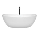 Wyndham Rebecca 65" Soaking Bathtub in White with Shiny White Trim and Floor Mounted Faucet in Matte Black WCOBT101465SWATPBK