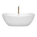 Wyndham Rebecca 65" Soaking Bathtub in White with Shiny White Trim and Floor Mounted Faucet in Brushed Gold WCOBT101465SWATPGD