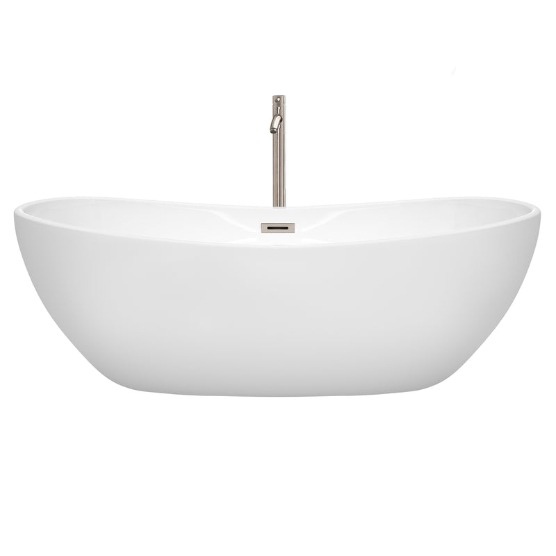 Wyndham Rebecca 70" Soaking Bathtub in White Brushed Nickel Trim and Brushed Nickel Mounted Faucet WCOBT101470ATP11BN