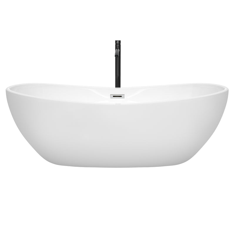 Wyndham Rebecca 70" Soaking Bathtub in White with Polished Chrome Trim and Floor Mounted Faucet in Matte Black WCOBT101470PCATPBK