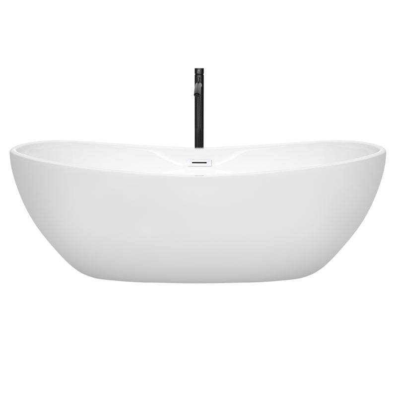 Wyndham Rebecca 70" Soaking Bathtub in White with Shiny White Trim and Floor Mounted Faucet in Matte Black WCOBT101470SWATPBK