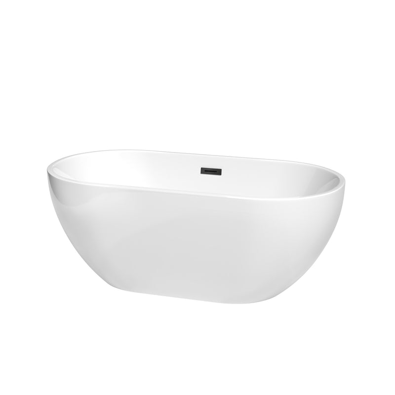 Wyndham Brooklyn 60" Soaking Bathtub In White With Matte Black Drain And Overflow Trim WCOBT200060MBTRIM