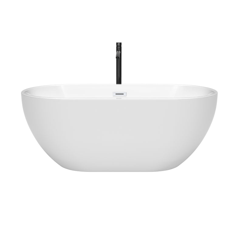 Wyndham Brooklyn 60" Soaking Bathtub in White with Shiny White Trim and Floor Mounted Faucet in Matte Black WCOBT200060SWATPBK